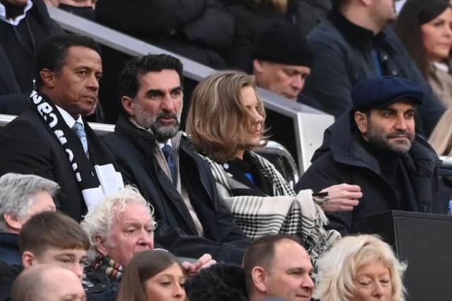 Newcastle United chairman Yasir Al-Rumayyan with co-owners Amanda Staveley and Mehrdad Ghodoussi (Photo by Stu Forster/Getty Images)