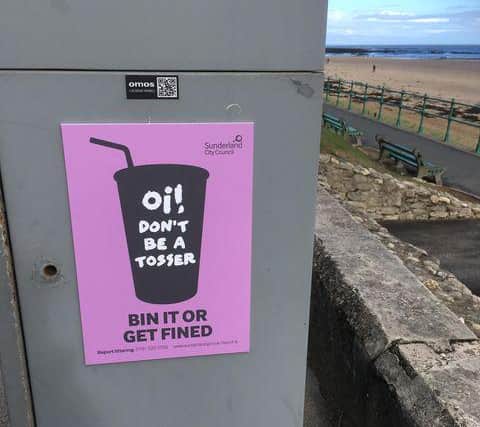 Sunderland City Council's litter posters placed along Seaburn beach