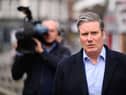 Labour Party leader Keir Starmer visits a shopping precinct to highlight the party's policies on fighting crime, on April 09, 2021 in Bedford, England.