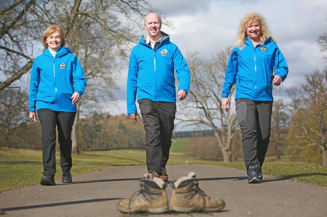 Walk & Talk Trust founder Peter Bell with charity trustees Pippa Bell and Clare Edge.