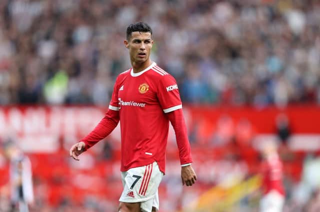 Cristiano Ronaldo of Manchester United looks on during the Premier League match between Manchester United and Newcastle United at Old Trafford on September 11, 2021 in Manchester, England. (Photo by Clive Brunskill/Getty Images)