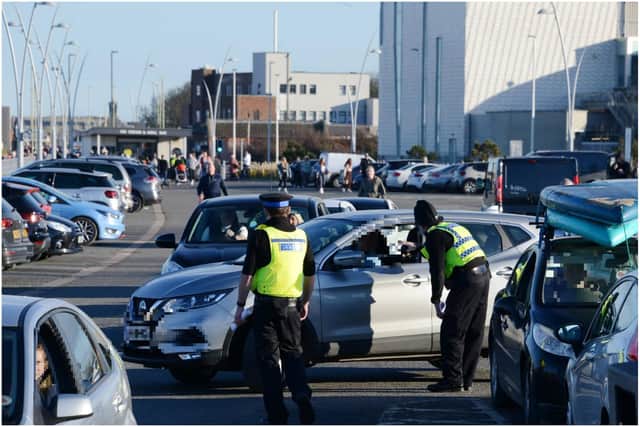 Police officers were speaking to drivers at South Shields seafront. Picture: North News.