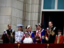 Members of the Royal family on Buckingham Palace balcony including the Prince and Princess of Wales. Image: Simon James Smith