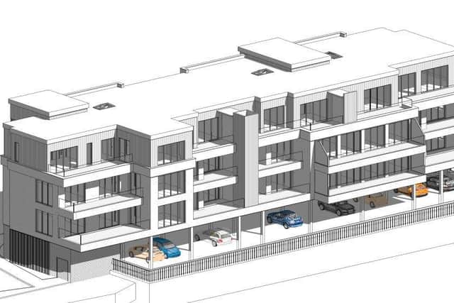 3D image of how the proposed apartment complex at Long Row could look Credit: Mario Minchella Architects