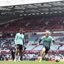 BIRMINGHAM, ENGLAND - APRIL 15: Anthony Gordon of Newcastle United controls the ball during warm up prior to the Premier League match between Aston Villa and Newcastle United at Villa Park on April 15, 2023 in Birmingham, England. (Photo by Dan Istitene/Getty Images)