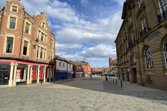 A quiet King Street and Fowler Street, South Shields, over the Bank Holiday weekend.