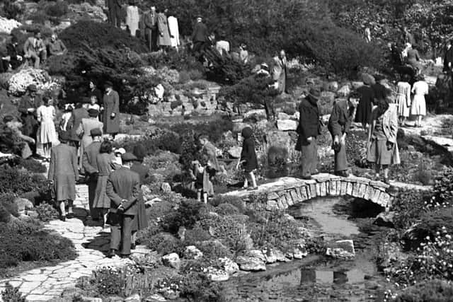People flock to look round gardens in Lizard Lane, Whitburn, in May 1948. The writer Lewis Carroll stayed there on several occasions.
