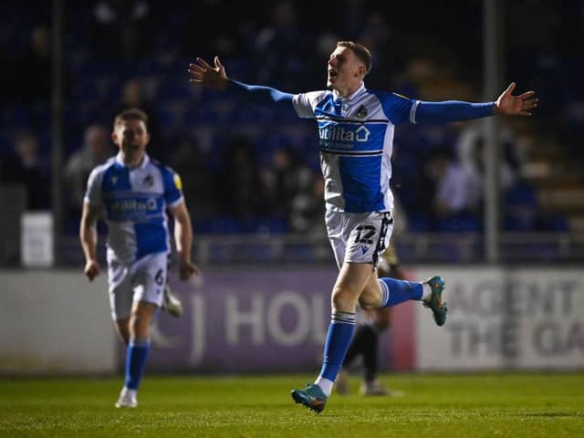Elliot Anderson of Bristol Rovers celebrates. (Photo by Dan Mullan/Getty Images)