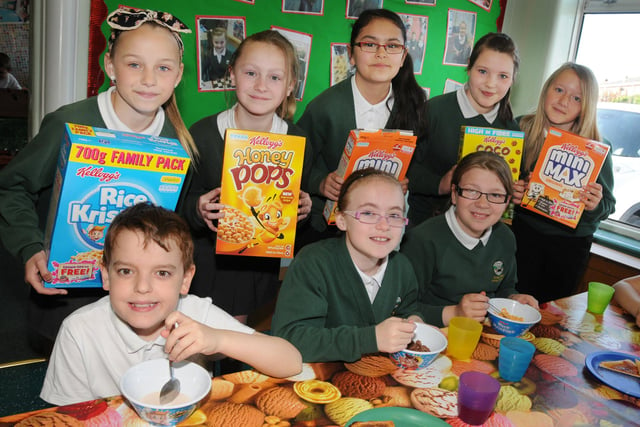 Year 6 pupils from The Grange Park Primary School breakfast club were pictured in 2013 after Kelloggs donated boxes of cereal to the club.