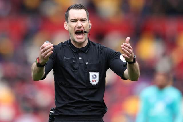 Referee Jarred Gillett during the Sky Bet Championship Play-off Semi Final 2nd Leg match between Brentford and AFC Bournemouth at Brentford Community Stadium on May 22, 2021 in Brentford, England. A limited number of fans will be allowed into the stadium as Coronavirus restrictions begin to ease in the UK. (Photo by Alex Pantling/Getty Images)