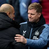 Manchester City manager Pep Guardiola and Newcastle United head coach Eddie Howe before the game.