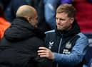 Manchester City manager Pep Guardiola and Newcastle United head coach Eddie Howe before the game.