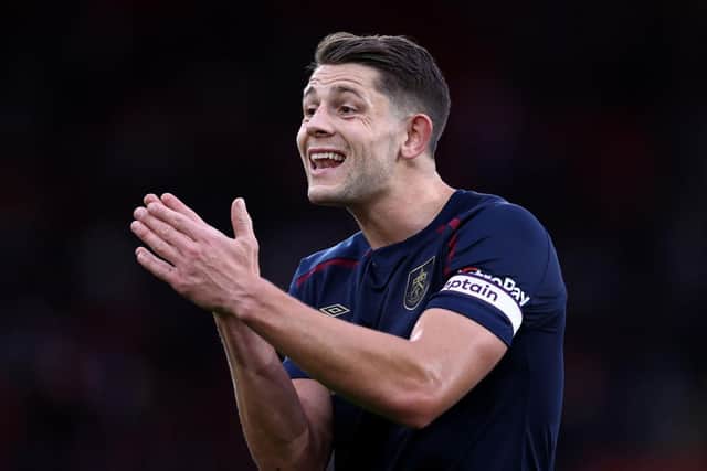 James Tarkowski of Burnley reacts during the Premier League match between Southampton and Burnley at St Mary's Stadium on October 23, 2021 in Southampton, England. (Photo by Ryan Pierse/Getty Images)