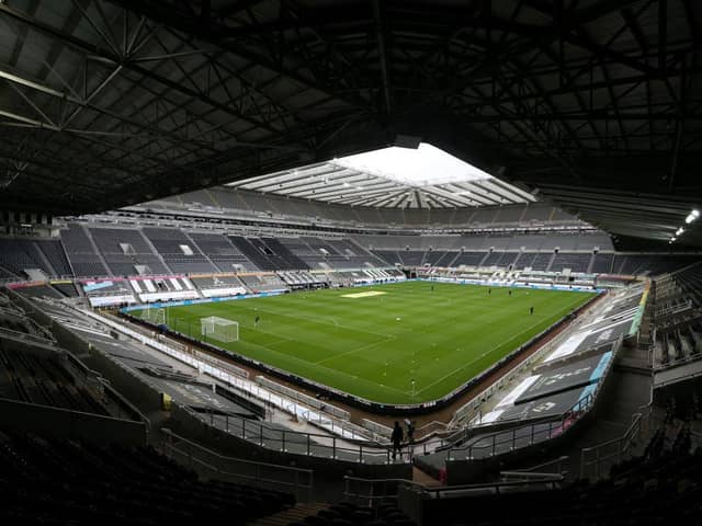 NEWCASTLE UPON TYNE, ENGLAND - NOVEMBER 01: General view inside the stadium prior to the Premier League match between Newcastle United and Everton at St. James Park on November 01, 2020 in Newcastle upon Tyne, England. Sporting stadiums around the UK remain under strict restrictions due to the Coronavirus Pandemic as Government social distancing laws prohibit fans inside venues resulting in games being played behind closed doors. (Photo by Alex Pantling/Getty Images)