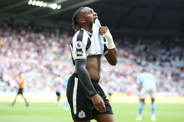 Allan Saint-Maximin of Newcastle United reacts after a missed sho during the Premier League match between Newcastle United and Manchester City at St. James Park on August 21, 2022 in Newcastle upon Tyne, England. (Photo by Clive Brunskill/Getty Images)