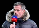 TV Pundit Jamie Carragher looks on during the Premier League match between Newcastle United and Wolverhampton Wanderers at St. James Park on April 08, 2022 in Newcastle upon Tyne, England. (Photo by Naomi Baker/Getty Images)