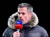 TV Pundit Jamie Carragher looks on during the Premier League match between Newcastle United and Wolverhampton Wanderers at St. James Park on April 08, 2022 in Newcastle upon Tyne, England. (Photo by Naomi Baker/Getty Images)