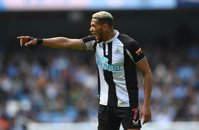 Newcastle player Joelinton reacts during the Premier League match between Manchester City and Newcastle United at Etihad Stadium on May 08, 2022 in Manchester, England. (Photo by Stu Forster/Getty Images)
