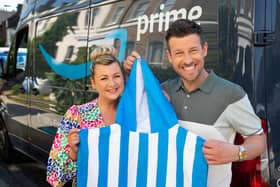 Chris and Rosie Ramsey, pictured after working at Amazon to mark Prime Day. Picture: David Parry/PA Wire.