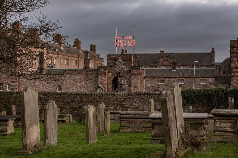 The work will be visible above the gatehouse entrance of Berwick-upon-Tweed’s Barrack’s every day, until 30 April.