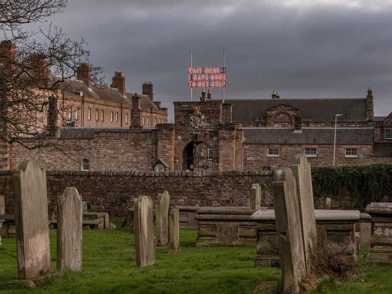 The work will be visible above the gatehouse entrance of Berwick-upon-Tweed’s Barrack’s every day, until 30 April.