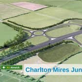A visualisation of the proposals for the Charlton Mires junction of the A1 as part of the proposed dualling between Alnwick and Ellingham.