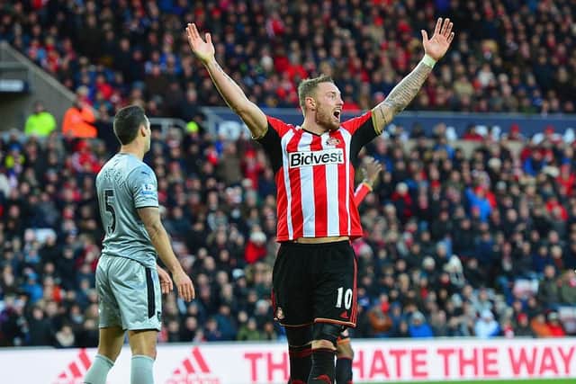 SUNDERLAND, ENGLAND - JANUARY 31: Connor Wickham of Sunderland appeals during the Barclays Premier League match between Sunderland and Burnley at Stadium of Light on January 31, 2015 in Sunderland, England. (Photo by Mark Runnacles/Getty Images)