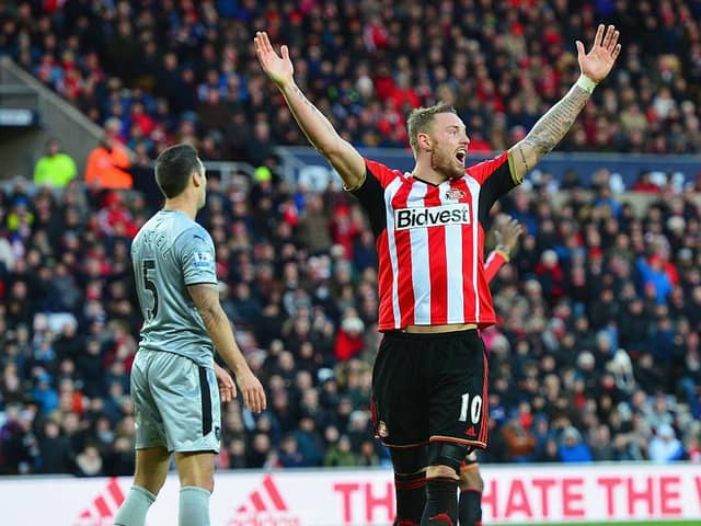 SUNDERLAND, ENGLAND - JANUARY 31: Connor Wickham of Sunderland appeals during the Barclays Premier League match between Sunderland and Burnley at Stadium of Light on January 31, 2015 in Sunderland, England.  (Photo by Mark Runnacles/Getty Images)