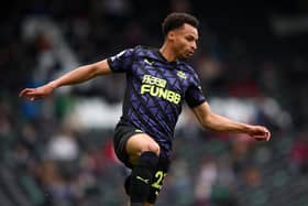 Jacob Murphy of Newcastle United in action during the Premier League match between Fulham and Newcastle United at Craven Cottage on May 23, 2021 in London, United Kingdom.