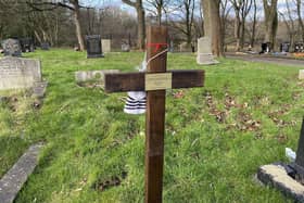Before the unveiling of the headstone, Mary Lyons' grave in Jarrow Cemetery was marked with a cross.