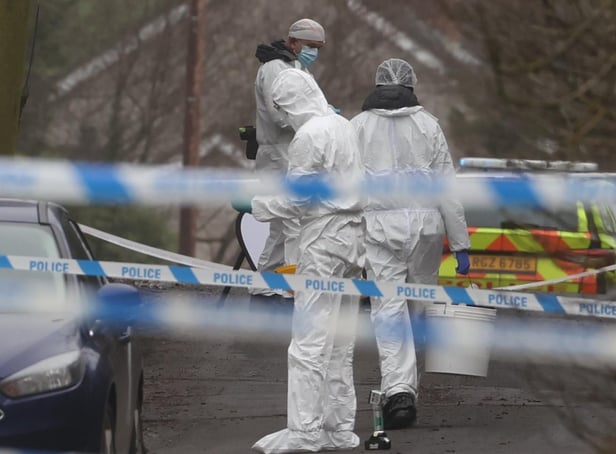 <p>Forensic officers from Police Service of Northern Ireland (PSNI) at the sports complex in the Killyclogher Road area of Omagh</p>
