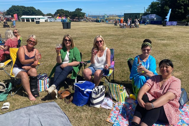 From left to right; Judith Thompson, Tracy Pickering, Kathryn Rutherford, Julie Potts, Mandy Ng. The women were starting their summer holidays in Bents Park before going on a cruise.