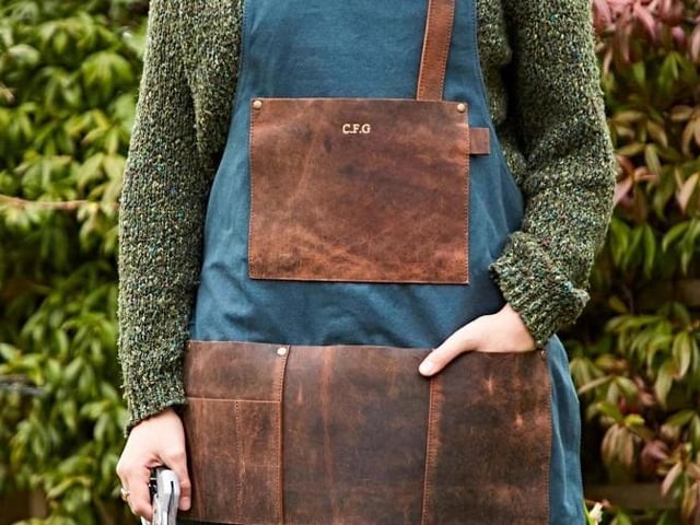 Personalised Blue Canvas and Buffalo Leather Apron £59.95