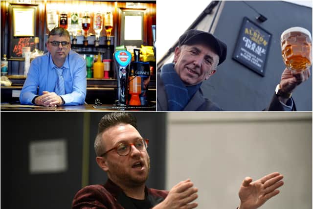 Lee Hughes, of Jarrow's Red Hackle pub (top-left); Jess McConnell, who runs The Albion, also in Jarrow (top-right); and Stephen Sullivan, owner of Ziggy's Bar in South Shields (below)