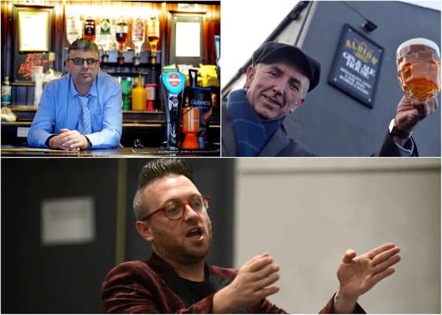 Lee Hughes, of Jarrow's Red Hackle pub (top-left); Jess McConnell, who runs The Albion, also in Jarrow (top-right); and Stephen Sullivan, owner of Ziggy's Bar in South Shields (below)