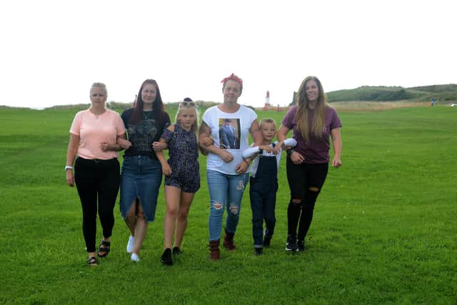 Walk of Hope organiser Angie Comerford (centre) with those who took part in last year's event. From left Amy Gibson, Anna Shields, Lyla Gibson, ten, organiser Angie Comerford, Callum Comerford, six and Sarah Weavers.