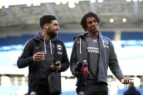 BRIGHTON, ENGLAND - FEBRUARY 08: Alireza Jahanbakhsh and Bernardo Fernandes da Silva of Brighton and Hove Albion speak during a pitch inspection prior to the Premier League match between Brighton & Hove Albion and Watford FC at American Express Community Stadium on February 08, 2020 in Brighton, United Kingdom. (Photo by Bryn Lennon/Getty Images)