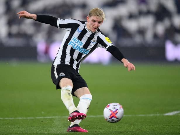 Anthony Gordon of Newcastle United during the Premier League match between West Ham United and Newcastle United at London Stadium on April 05, 2023 in London, England. (Photo by Justin Setterfield/Getty Images)