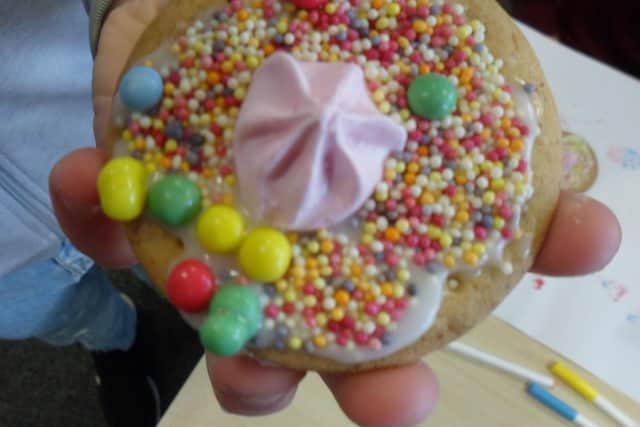 One of the decorated biscuits
