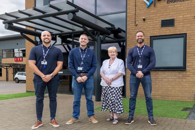 Cllr Margaret Meling with Stellar Engineering's Jonathan Daniels, Steven Hogg and Ryan Armstrong.