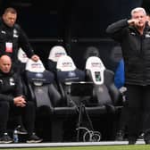 Steve Bruce, Manager of Newcastle United reacts during the Premier League match between Newcastle United and Arsenal at St. James Park on May 02, 2021 in Newcastle upon Tyne, England.