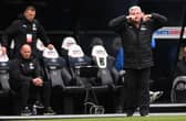 Steve Bruce, Manager of Newcastle United reacts during the Premier League match between Newcastle United and Arsenal at St. James Park on May 02, 2021 in Newcastle upon Tyne, England.