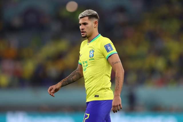 Bruno Guimaraes of Brazil during the FIFA World Cup Qatar 2022 Group G match between Brazil and Switzerland at Stadium 974 on November 28, 2022 in Doha, Qatar. (Photo by Julian Finney/Getty Images)
