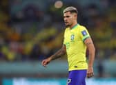 Bruno Guimaraes of Brazil during the FIFA World Cup Qatar 2022 Group G match between Brazil and Switzerland at Stadium 974 on November 28, 2022 in Doha, Qatar. (Photo by Julian Finney/Getty Images)
