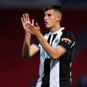 Kell Watts of Newcastle United applauds the fans after the Pre-Season Friendly match between Doncaster Rovers and Newcastle United at at Keepmoat Stadium on July 23, 2021 in Doncaster, England. (Photo by Charlotte Tattersall/Getty Images)