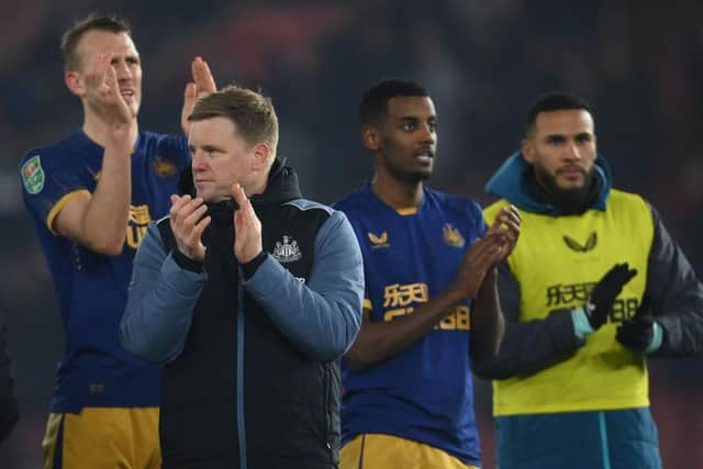 Newcastle United head coach Eddie Howe applauds the fans at the St Mary's Stadium last week.