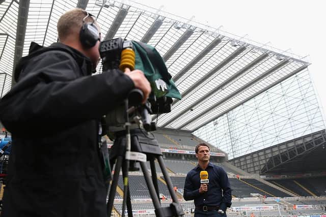 BT Sport football presenter, Michael Owen looks on ahead of the Barclays Premier League match between Newcastle United and Liverpool at St James' Park on October 19, 2013 in Newcastle upon Tyne, England.  (Photo by Julian Finney/Getty Images)