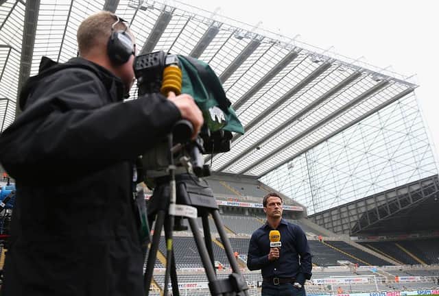 BT Sport football presenter, Michael Owen looks on ahead of the Barclays Premier League match between Newcastle United and Liverpool at St James' Park on October 19, 2013 in Newcastle upon Tyne, England.  (Photo by Julian Finney/Getty Images)