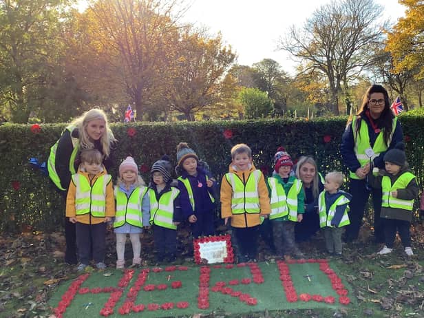 Children from Nurserytime Hebburn with their poppy tribute.