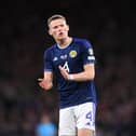 Scotland player Scott McTominay in action during the UEFA EURO 2024 qualifying round group A match between Scotland and Spain at Hampden Park on March 28, 2023 in Glasgow, Scotland. (Photo by Stu Forster/Getty Images)